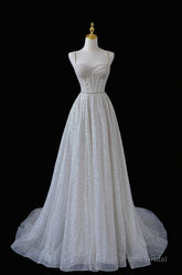 A-Line Sequins Long Prom Dress, Spaghetti Strap and Corset Evening Dress